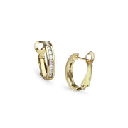 Yellow Gold Flashed Sterling Silver Cubic Zirconia 18mm Clutchless Channel Set Oval Half Hoop Earrings