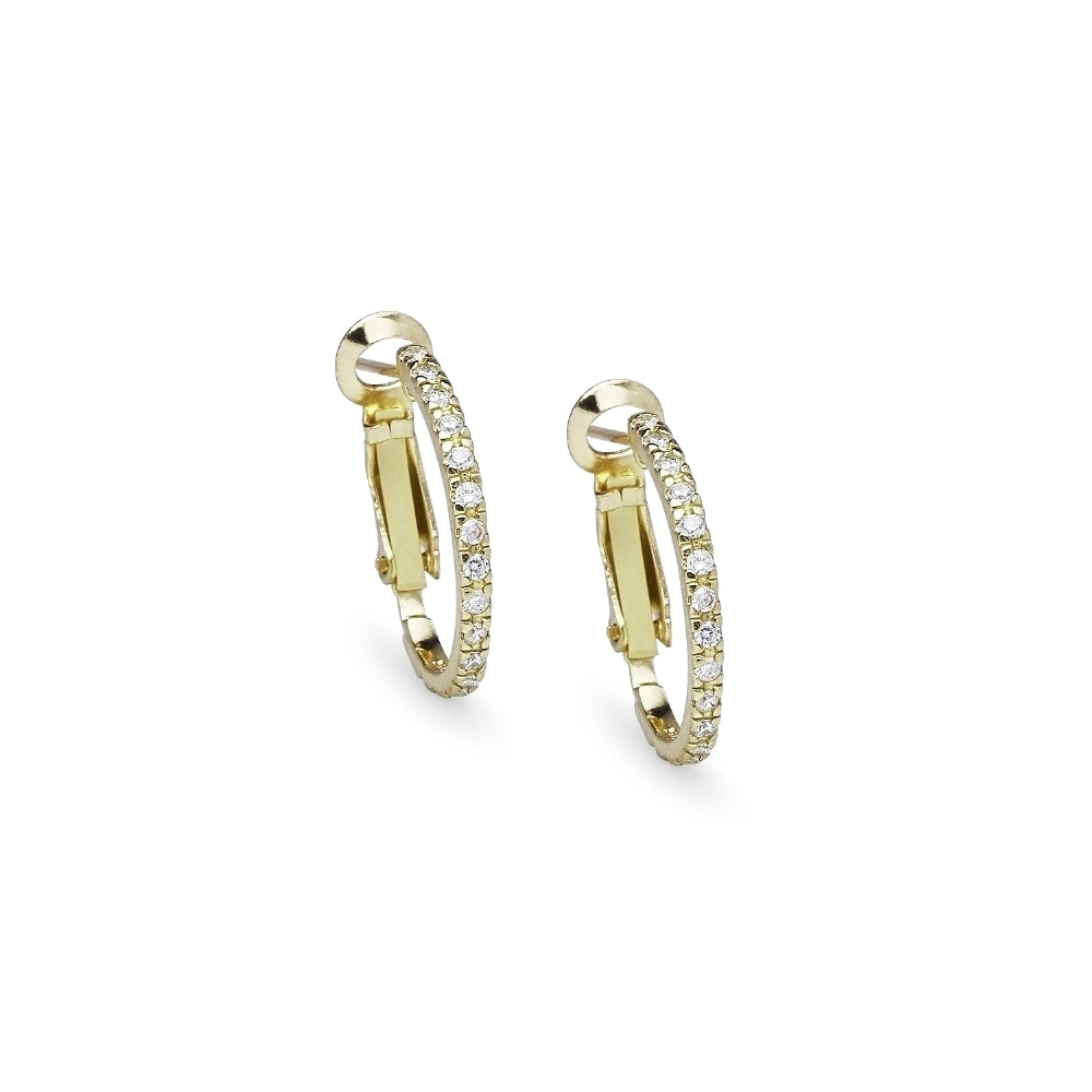 Yellow Gold Flashed Sterling Silver Cubic Zirconia Inside Out 2x20mm Clutchless Half-Oval Hoop Earrings