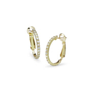 Yellow Gold Flashed Sterling Silver Cubic Zirconia Inside Out 2x20mm Clutchless Half-Oval Hoop Earrings