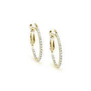Yellow Gold Flashed Sterling Silver Cubic Zirconia 28mm Clutchless Oval Hoop Earrings