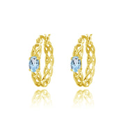 Yellow Gold Flashed Sterling Silver Blue Topaz Celtic Knot Round Hoop Earrings
