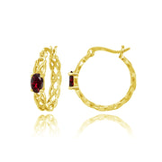Yellow Gold Flashed Sterling Silver Created Ruby Celtic Knot Round Hoop Earrings