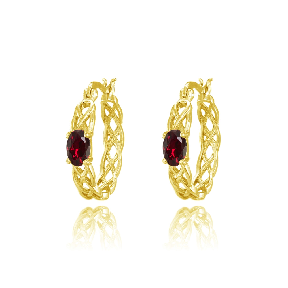 Yellow Gold Flashed Sterling Silver Created Ruby Celtic Knot Round Hoop Earrings-2