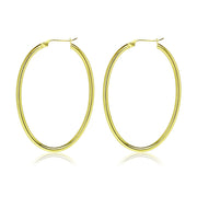 Gold Flashed Sterling Silver 2x40mm High Polished Oval Hoop Earrings