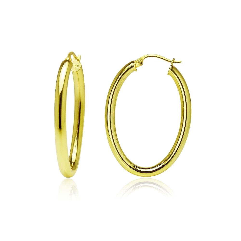 Gold Flashed Sterling Silver 3x35mm High Polished Oval Hoop Earrings