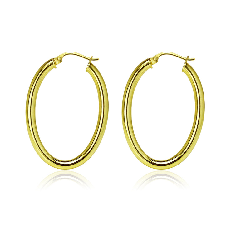 Gold Flashed Sterling Silver 3x35mm High Polished Oval Hoop Earrings