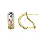 Yellow Gold Flashed Sterling Silver Multi-Color Cubic Zirconia Channel-Set Half Hoop Earrings