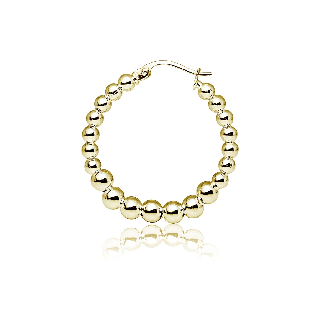 Yellow Gold Flashed Sterling Silver High Polished Graduated Beaded 20mm Hoop Earrings-3