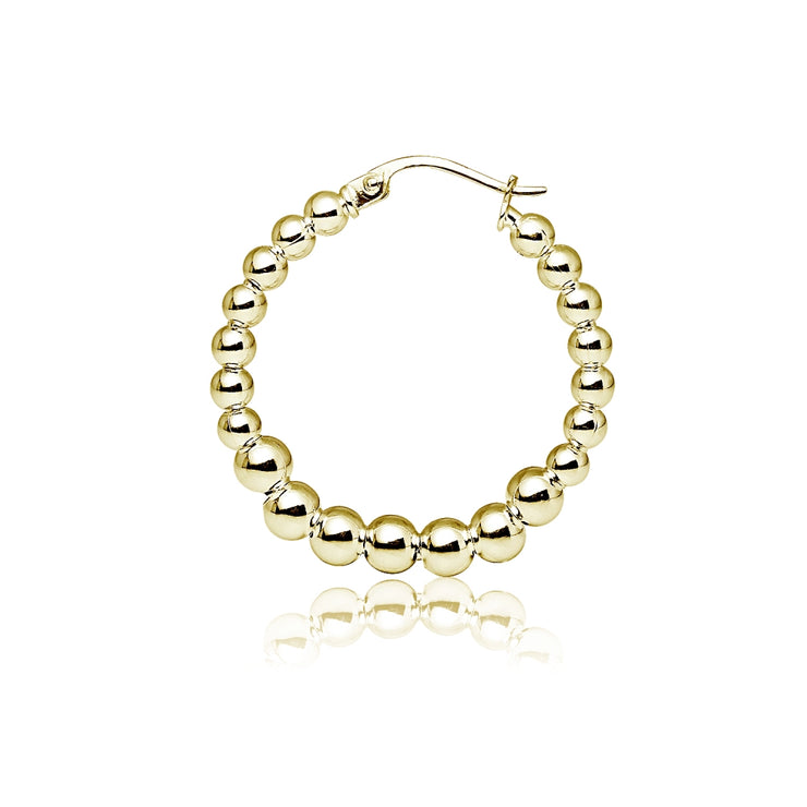 Yellow Gold Flashed Sterling Silver High Polished Graduated Beaded 20mm Hoop Earrings