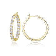 Yellow Gold Flashed Sterling Silver 3mm Cubic Zirconia Inside Out Round Hoop Earrings