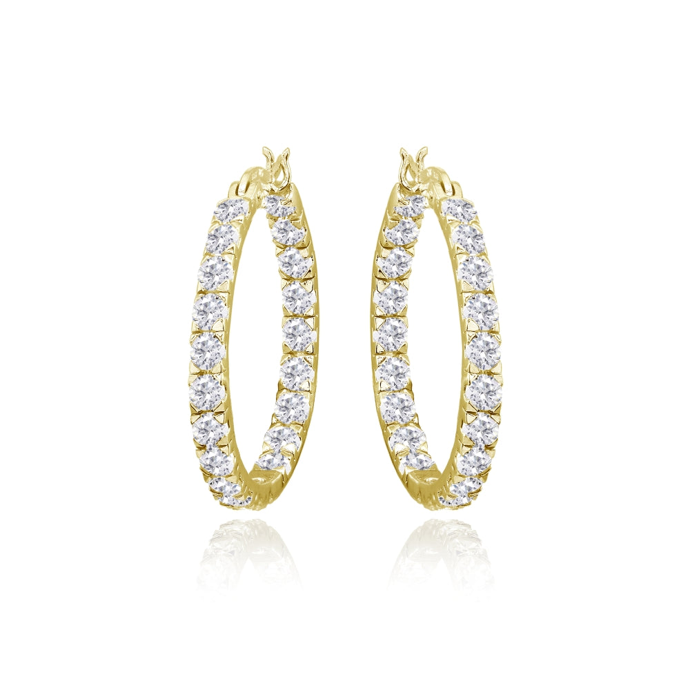 Yellow Gold Flashed Sterling Silver 3mm Cubic Zirconia Inside Out Round Hoop Earrings-3