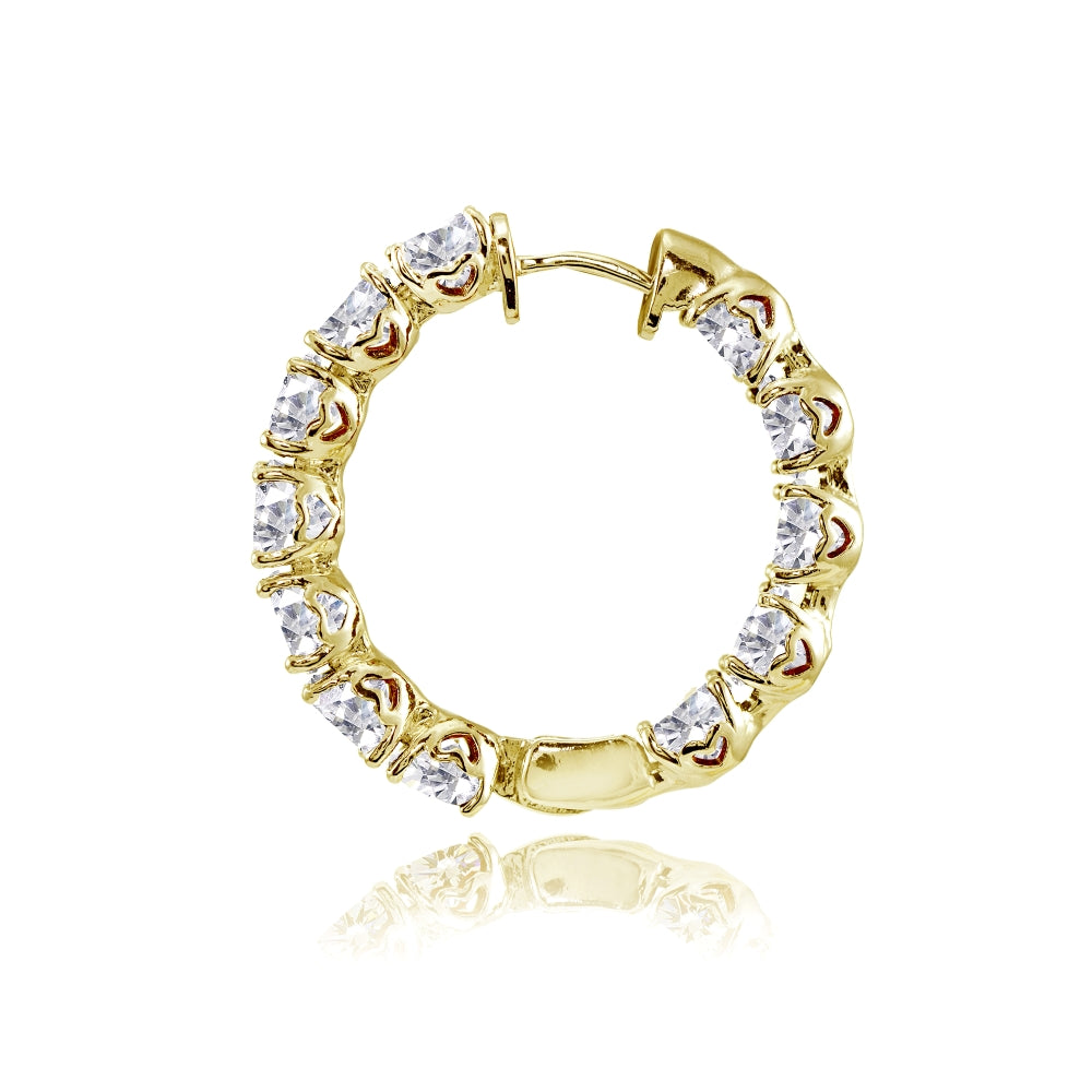 Yellow Gold Flashed Sterling Silver 5mm Cubic Zirconia Inside Out Round Small Hoop Earrings-2