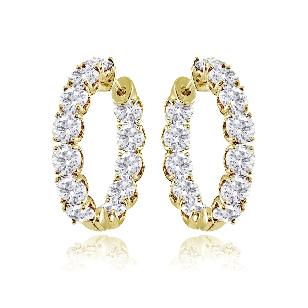 Yellow Gold Flashed Sterling Silver 5mm Cubic Zirconia Inside Out Round Small Hoop Earrings-3