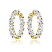 Yellow Gold Flashed Sterling Silver 5mm Cubic Zirconia Inside Out Round Small Hoop Earrings