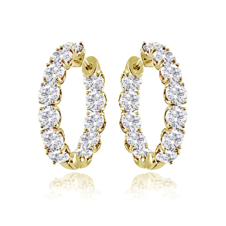 Yellow Gold Flashed Sterling Silver 5mm Cubic Zirconia Inside Out Round Small Hoop Earrings