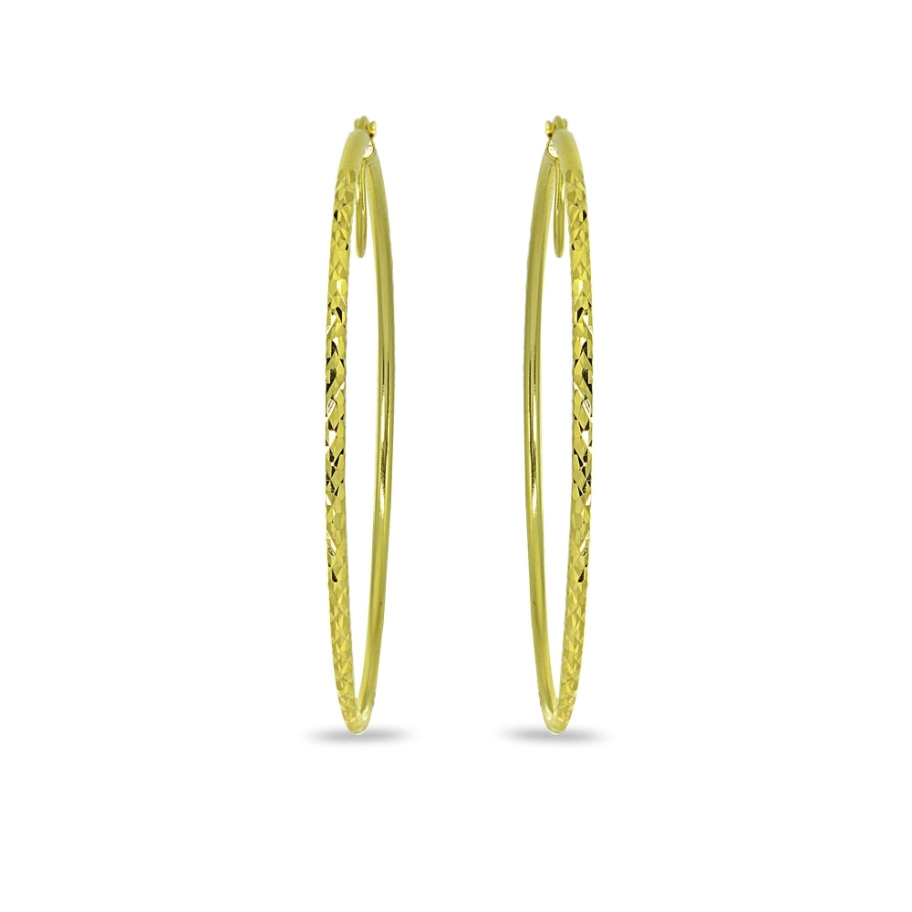 Gold Flash Sterling Silver 2x60mm Diamond-Cut Round Extra Large Hoop Earrings for Women Girls-3