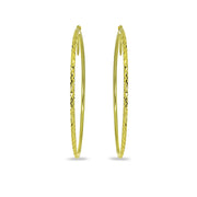 Gold Flash Sterling Silver 2x60mm Diamond-Cut Round Extra Large Hoop Earrings for Women Girls