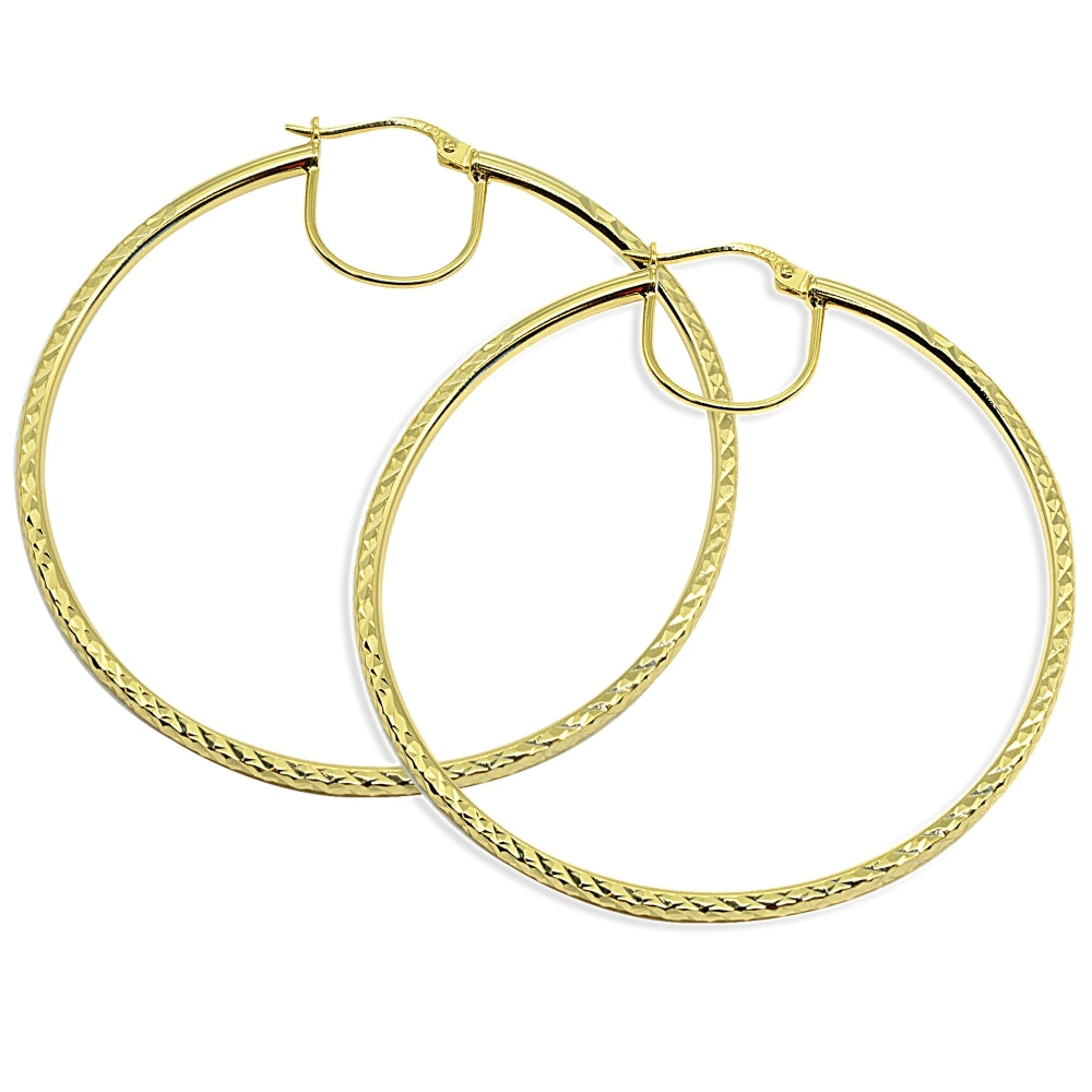 Gold Flash Sterling Silver 2x60mm Diamond-Cut Round Extra Large Hoop Earrings for Women Girls-4