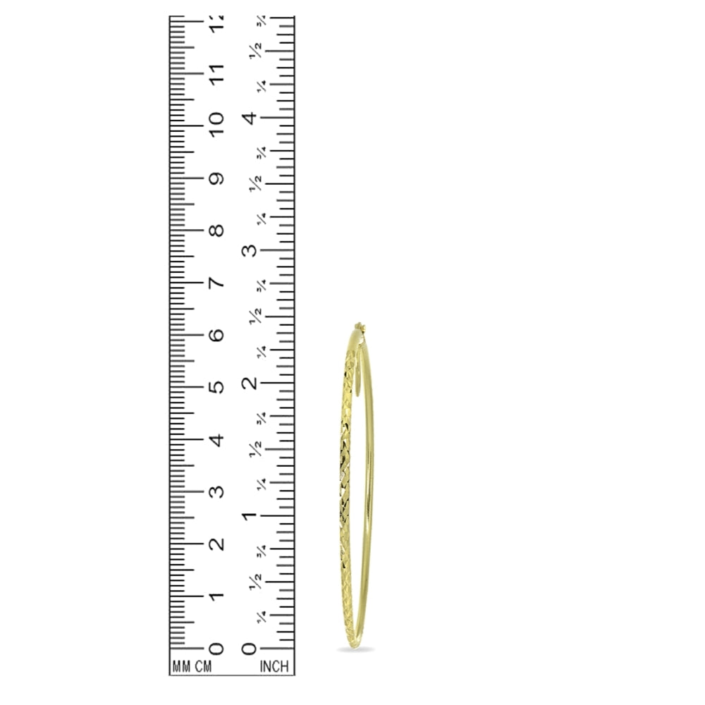 Gold Flash Sterling Silver 2x60mm Diamond-Cut Round Extra Large Hoop Earrings for Women Girls-6