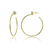 Yellow Gold Flashed Sterling Silver Polished Cubic Zirconia Round 35mm Open Hoop Earrings