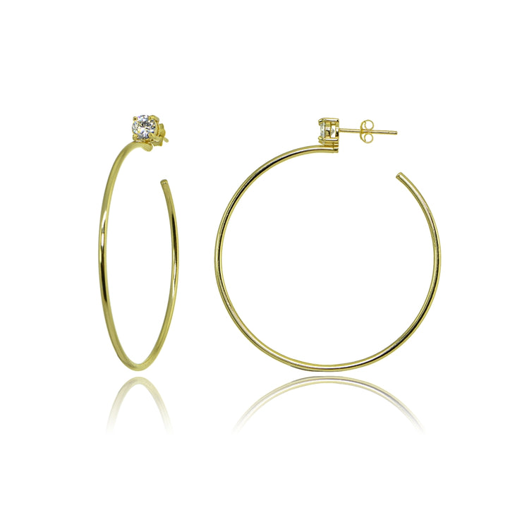 Yellow Gold Flashed Sterling Silver Polished Cubic Zirconia Round 35mm Open Hoop Earrings