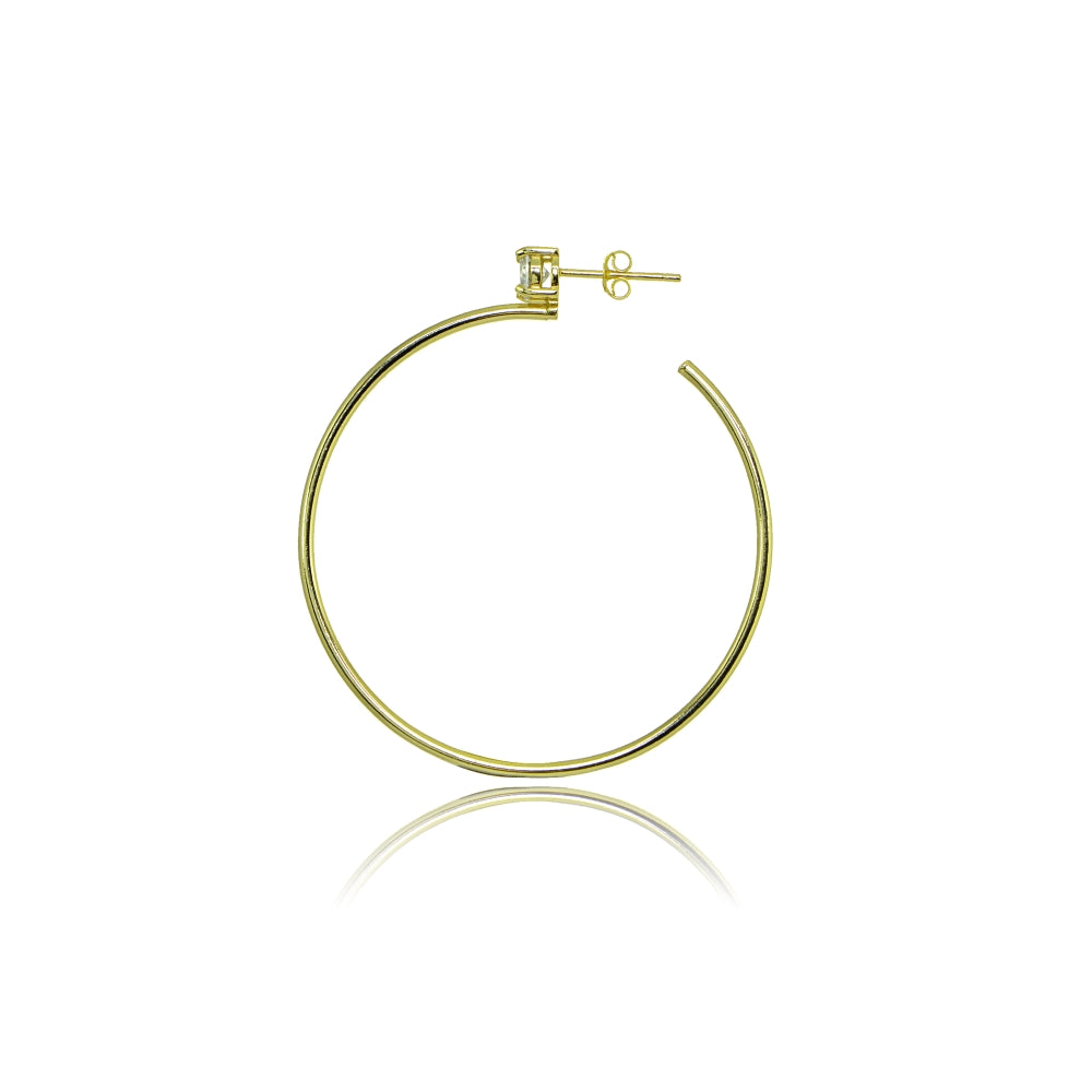 Yellow Gold Flashed Sterling Silver Polished Cubic Zirconia Round 35mm Open Hoop Earrings-2