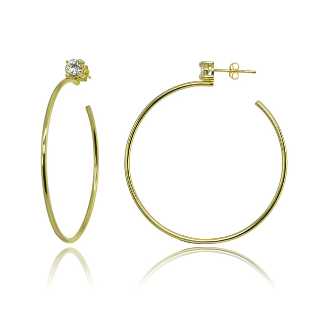 Yellow Gold Flashed Sterling Silver Polished Cubic Zirconia Round 45mm Open Hoop Earrings