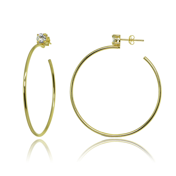 Yellow Gold Flashed Sterling Silver Polished Cubic Zirconia Round 45mm Open Hoop Earrings