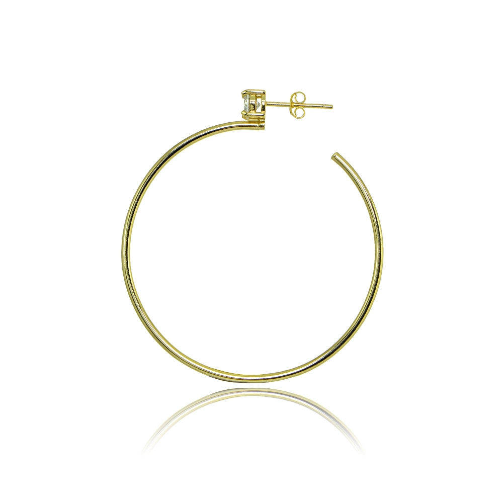 Yellow Gold Flashed Sterling Silver Polished Cubic Zirconia Round 45mm Open Hoop Earrings-2