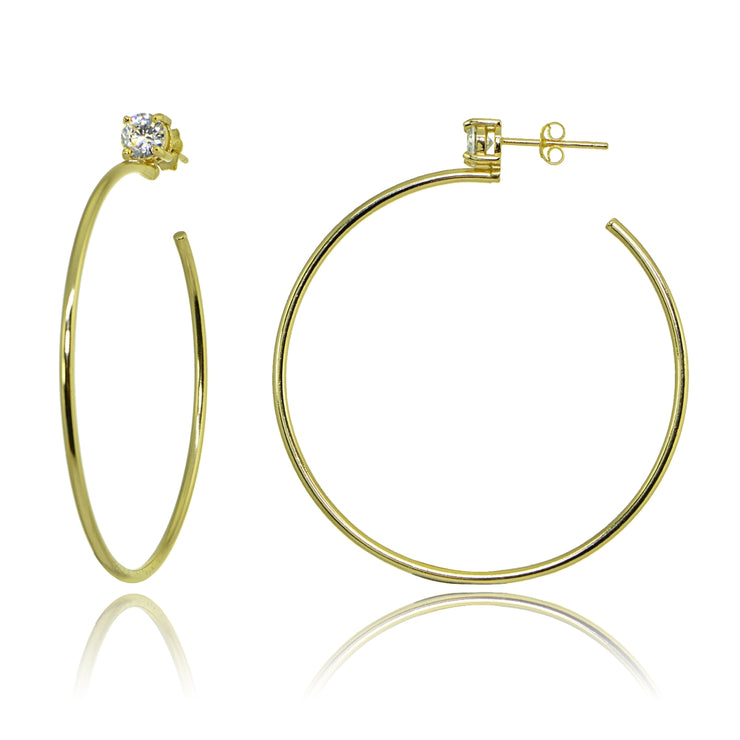 Yellow Gold Flashed Sterling Silver Polished Cubic Zirconia Round 50mm Open Hoop Earrings