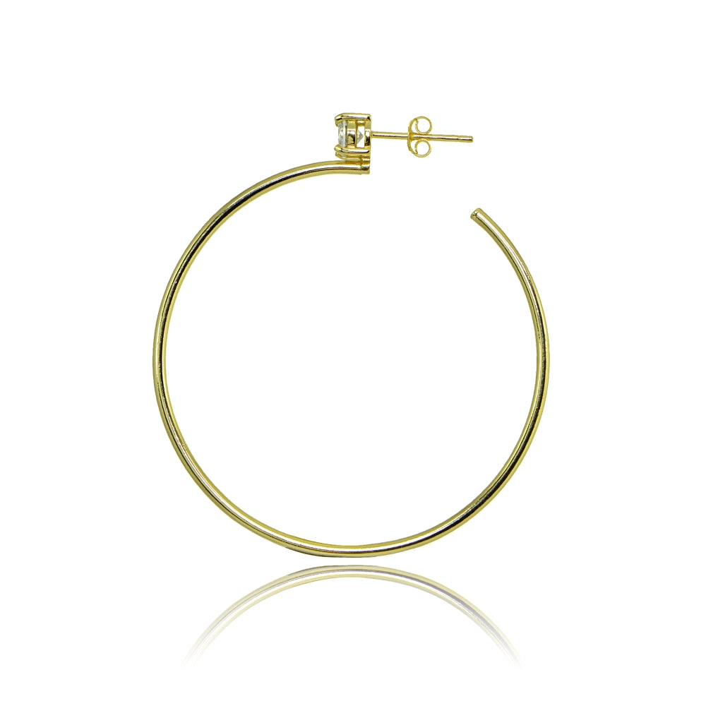Yellow Gold Flashed Sterling Silver Polished Cubic Zirconia Round 50mm Open Hoop Earrings-2