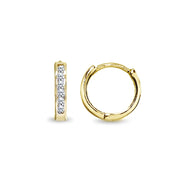 Gold Flash Sterling Silver Tiny Small 13mm Channel-set Cubic Zirconia Round Huggie Hoop Earrings