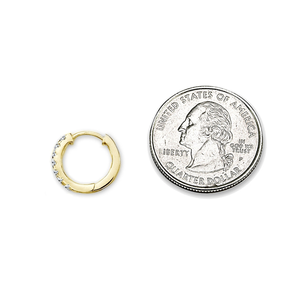 Gold Flash Sterling Silver Tiny Small 15mm Prong-set Cubic Zirconia Round Huggie Hoop Earrings-4