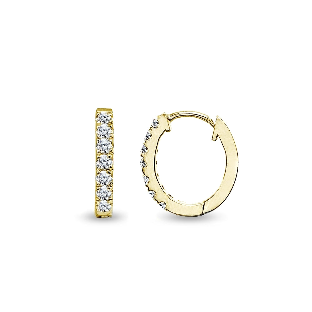 Gold Flash Sterling Silver Tiny Small 15mm Prong-set Cubic Zirconia Oval Huggie Hoop Earrings