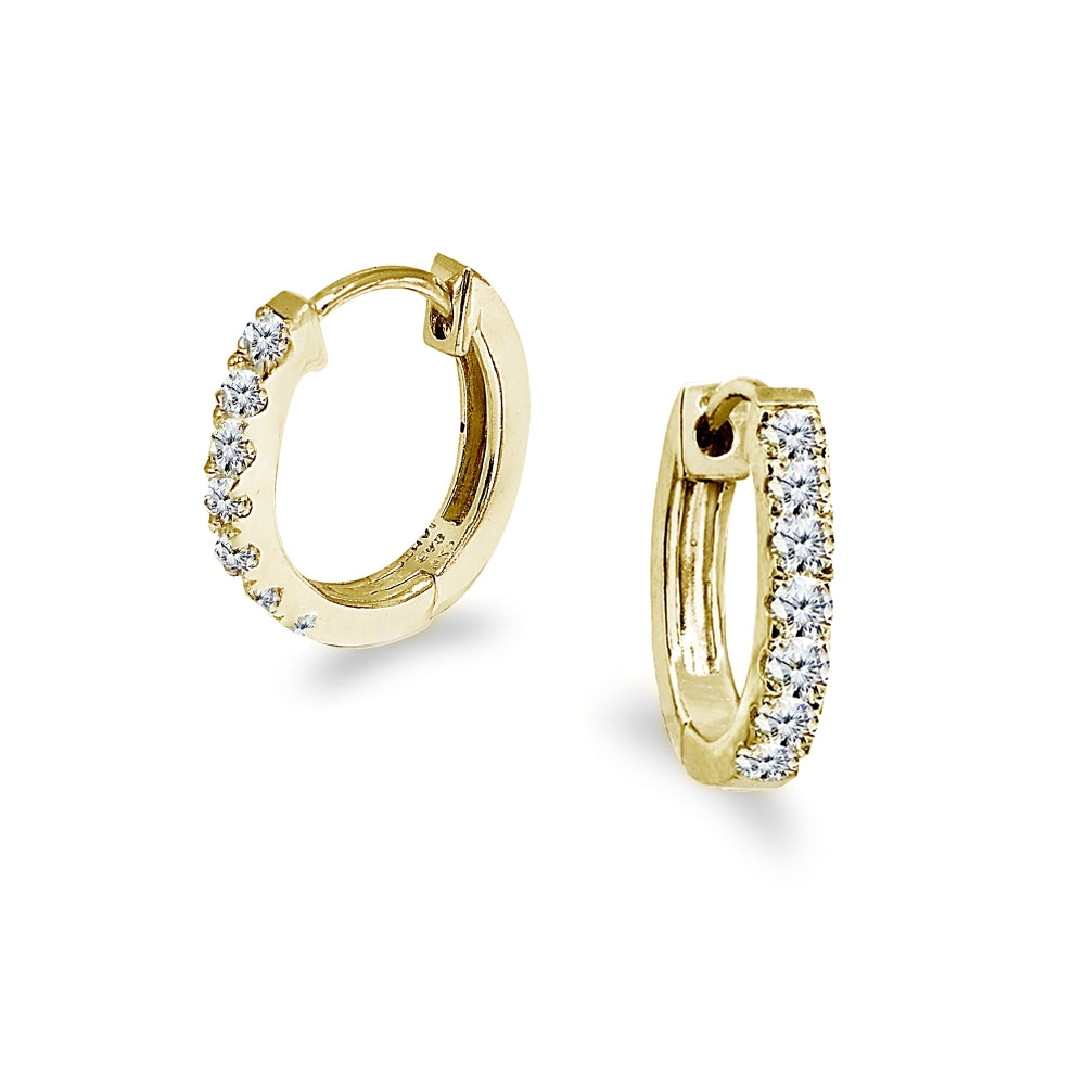 Gold Flash Sterling Silver Tiny Small 15mm Prong-set Cubic Zirconia Oval Huggie Hoop Earrings-2