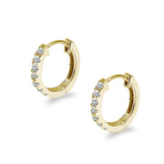 Gold Flash Sterling Silver Tiny Small 15mm Prong-set Cubic Zirconia Oval Huggie Hoop Earrings