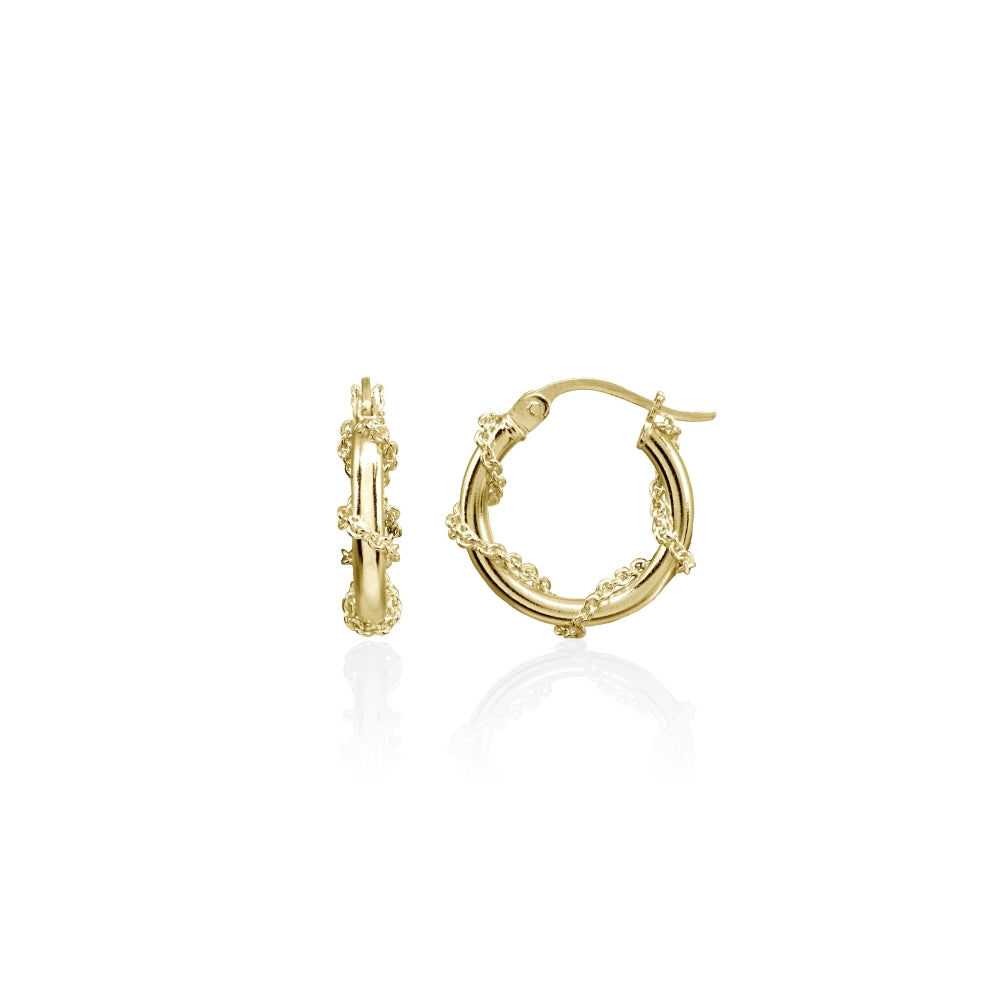 Yellow Gold Flashed Sterling Silver Chain Wrap Click-Top Hoop Earrings, 15mm