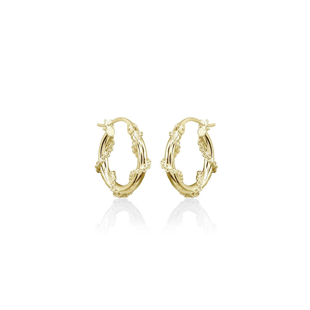 Yellow Gold Flashed Sterling Silver Chain Wrap Click-Top Hoop Earrings, 15mm-2