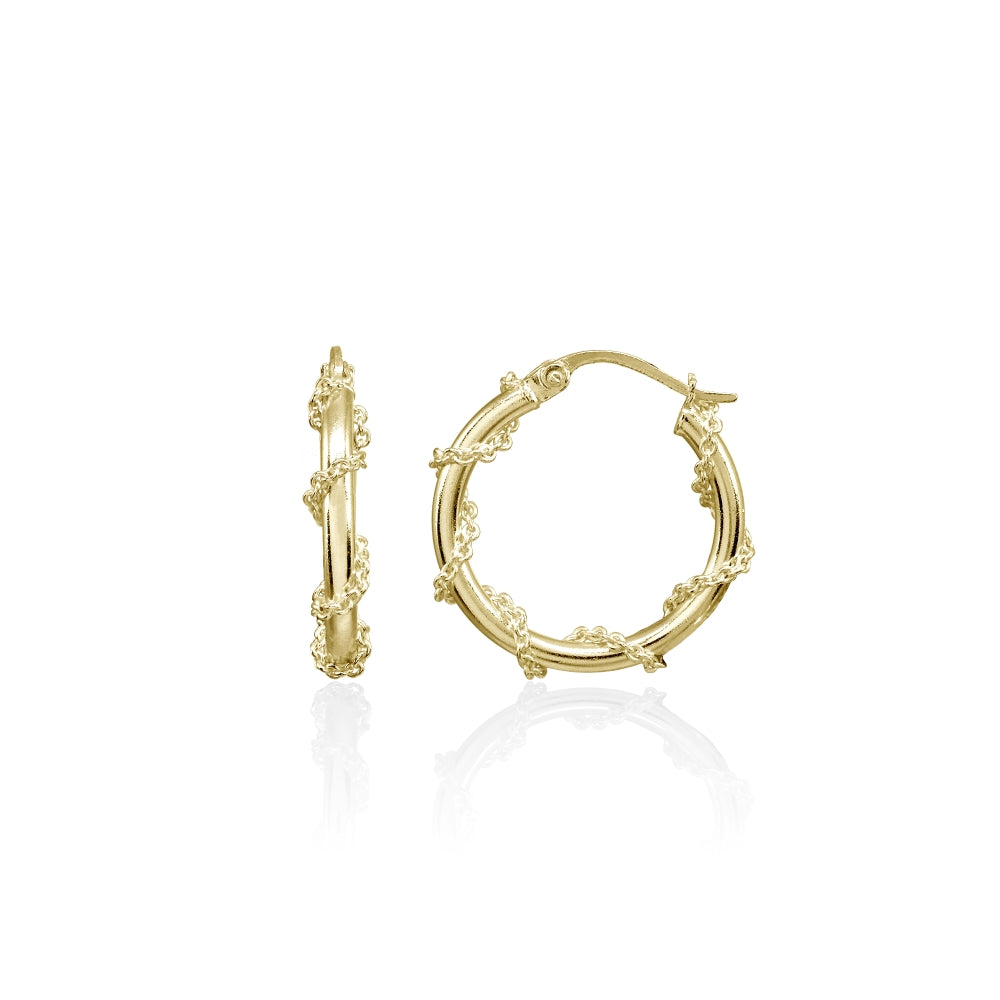 Yellow Gold Flashed Sterling Silver Chain Wrap Click-Top Hoop Earrings, 20mm