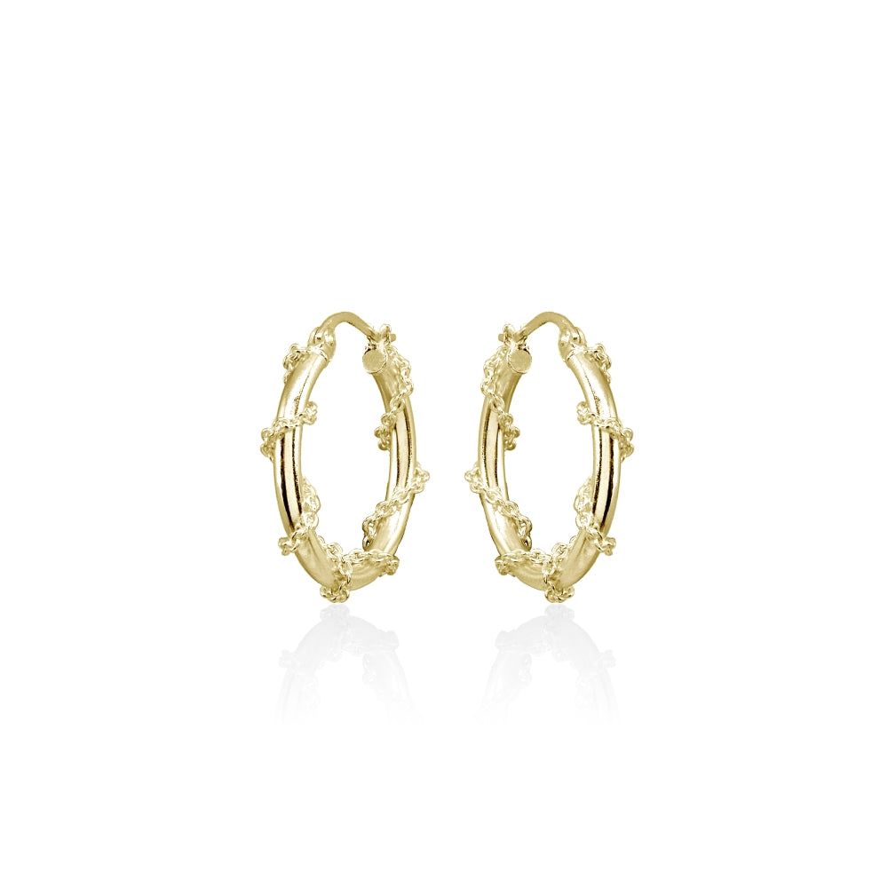 Yellow Gold Flashed Sterling Silver Chain Wrap Click-Top Hoop Earrings, 20mm-2