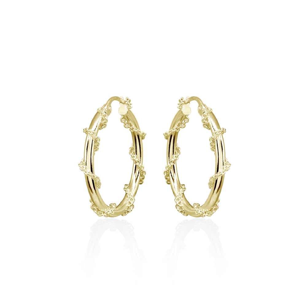 Yellow Gold Flashed Sterling Silver Chain Wrap Click-Top Hoop Earrings, 25mm-2