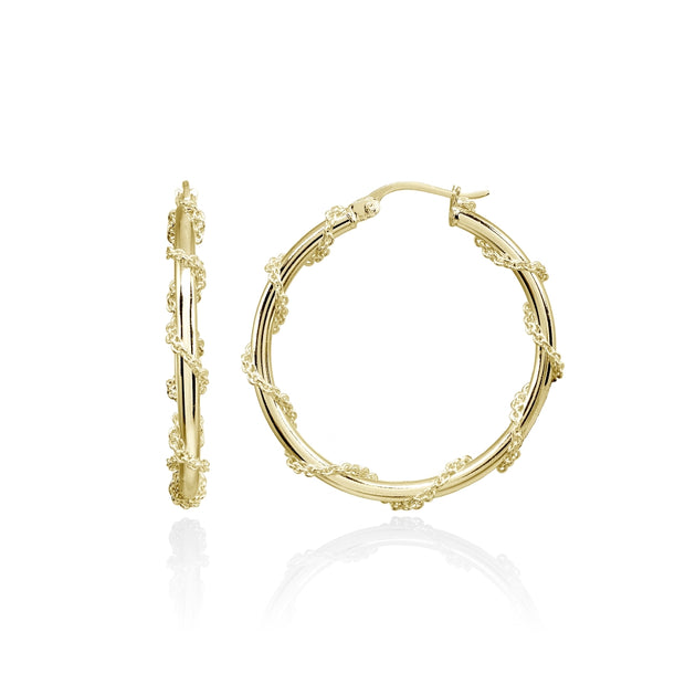 Yellow Gold Flashed Sterling Silver Chain Wrap Click-Top Hoop Earrings, 30mm