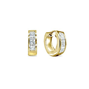 Gold Flash Sterling Silver Swarovski Zirconia Princess-Cut Set Oval Small Huggie Hoop Earrings