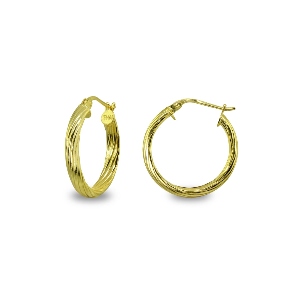 Yellow Gold Flashed Sterling Silver Polished 3x20mm Twist Half Round Click-Top Small Hoop Earrings
