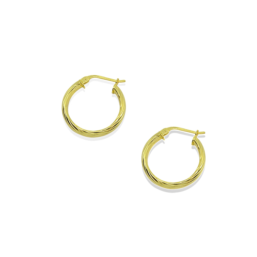Yellow Gold Flashed Sterling Silver Polished 3x20mm Twist Half Round Click-Top Small Hoop Earrings-2