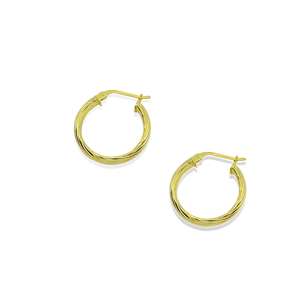 Yellow Gold Flashed Sterling Silver Polished 3x20mm Twist Half Round Click-Top Small Hoop Earrings