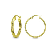 Yellow Gold Flashed Sterling Silver Polished 3x25mm Twist Half Round Click-Top Small Hoop Earrings