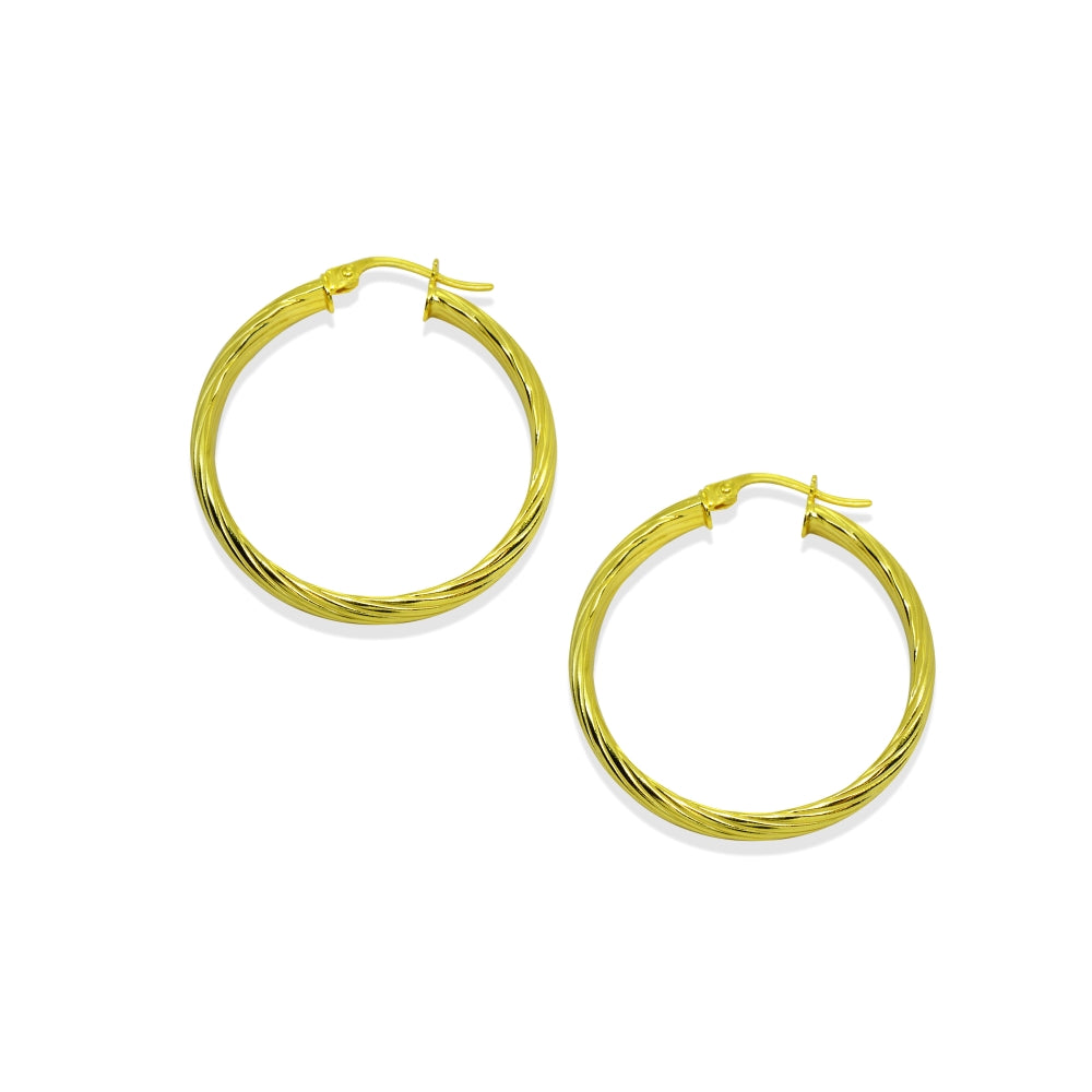 Yellow Gold Flashed Sterling Silver Polished 3x25mm Twist Half Round Click-Top Small Hoop Earrings-2