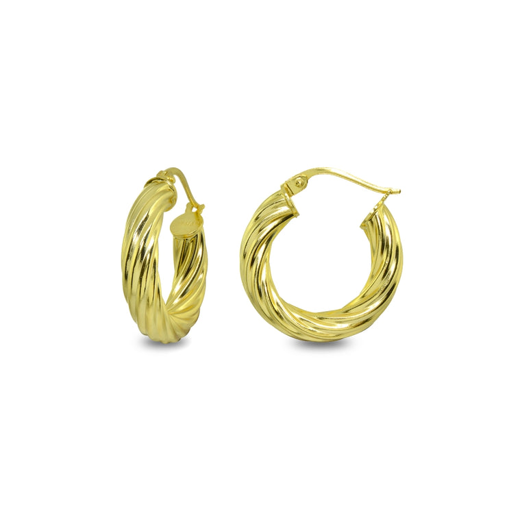 Yellow Gold Flashed Sterling Silver Polished 4x20mm Twist Round Click-Top Small Hoop Earrings