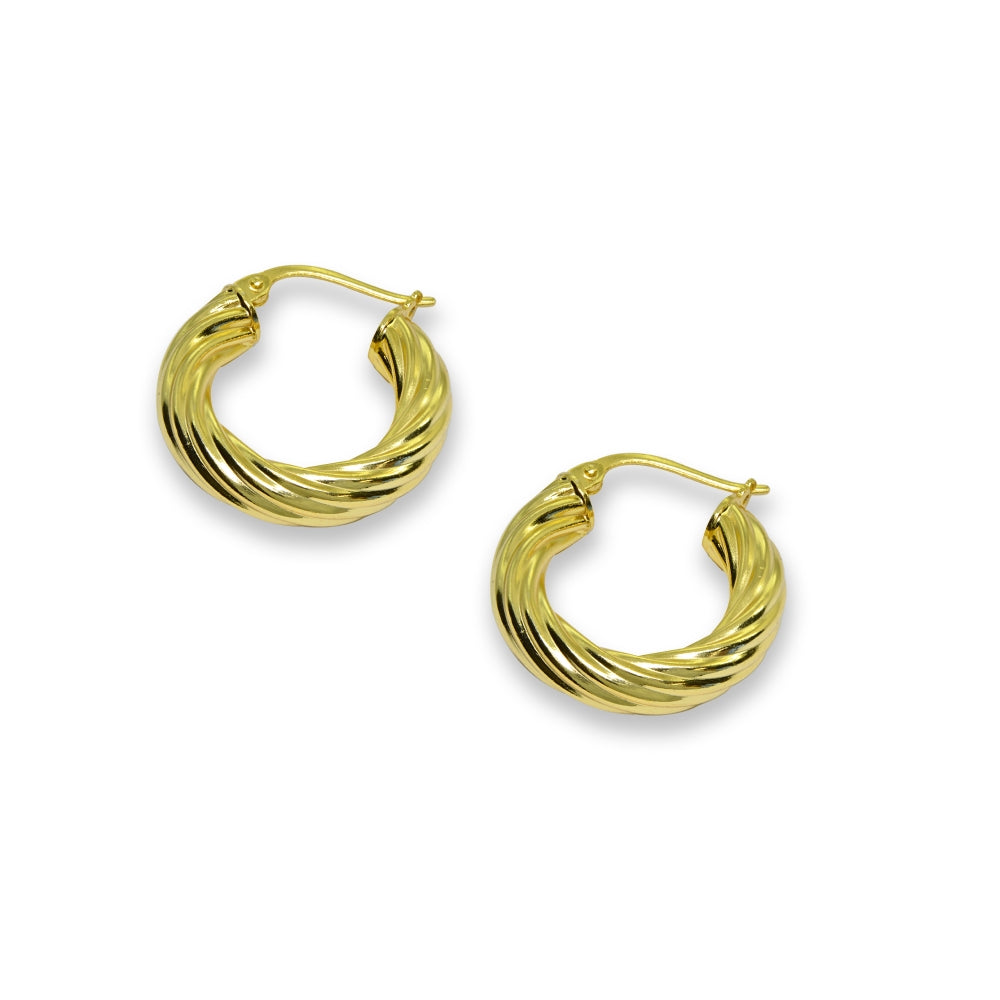 Yellow Gold Flashed Sterling Silver Polished 4x20mm Twist Round Click-Top Small Hoop Earrings-2